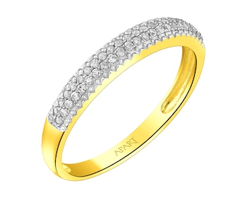 14 K Rhodium-Plated Yellow Gold Ring with Diamonds 0,13 ct - fineness 14 K