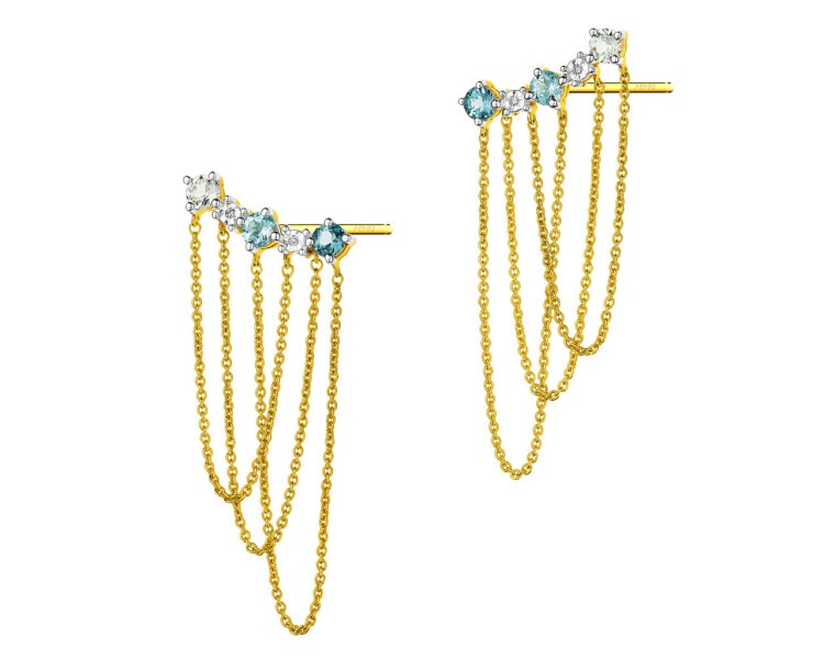 9 K Rhodium-Plated Yellow Gold Dangling Earring with Diamonds - fineness 9 K