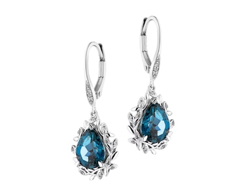 14 K Rhodium-Plated White Gold Dangling Earring with Diamonds - fineness 14 K