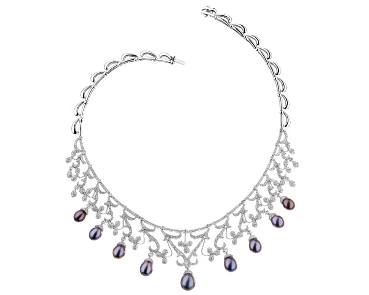 18 K Rhodium-Plated White Gold Collar Necklace with Diamonds - fineness 18 K