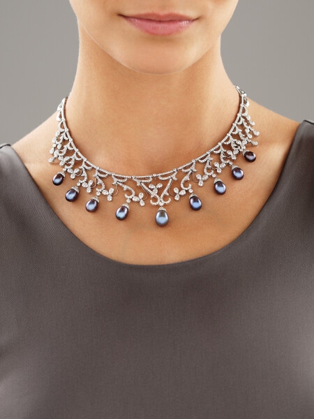 18 K Rhodium-Plated White Gold Collar Necklace with Diamonds - fineness 18 K