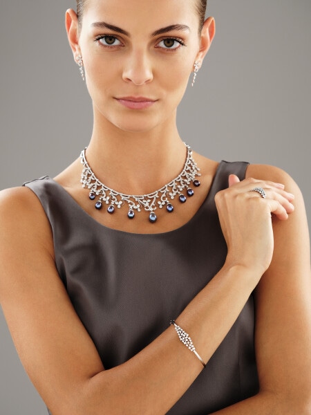 18 K Rhodium-Plated White Gold Collar Necklace with Diamonds - fineness 18 K