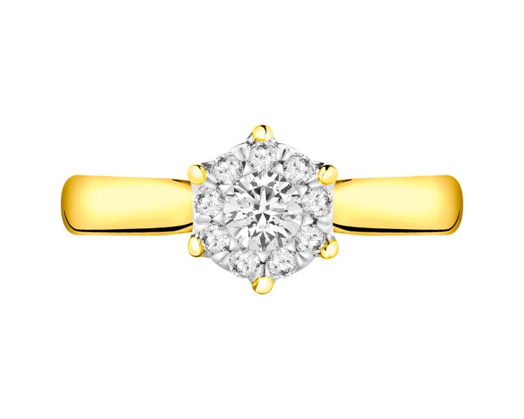 14 K Rhodium-Plated Yellow Gold Ring  0,38 ct - fineness 14 K