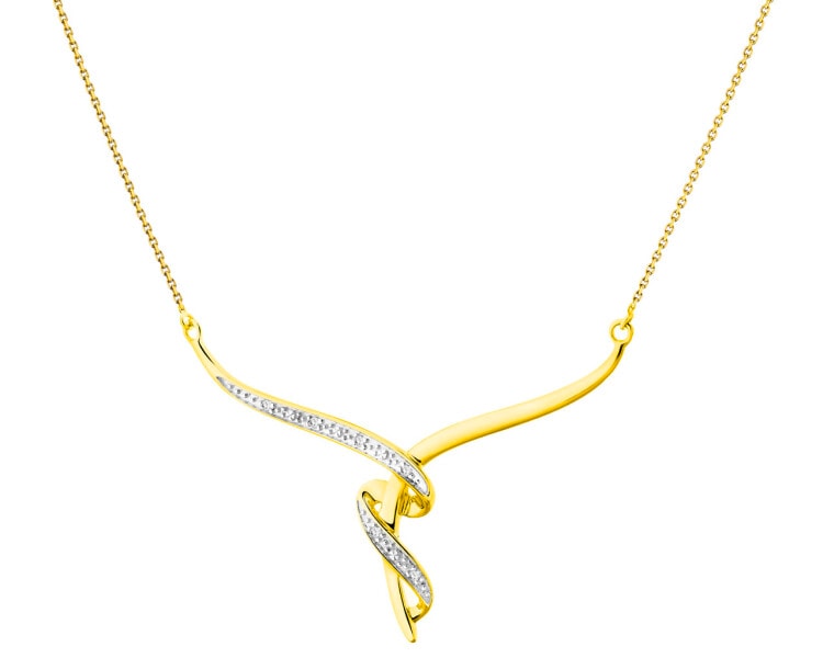 9 K Rhodium-Plated Yellow Gold Necklace with Diamonds 0,03 ct - fineness 9 K