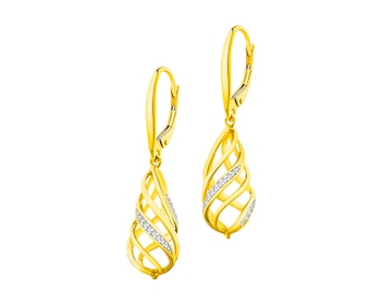 14 K Rhodium-Plated Yellow Gold Dangling Earring with Diamonds 0,08 ct - fineness 14 K