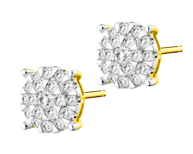 14 K Rhodium-Plated Yellow Gold Earrings with Diamonds 0,70 ct - fineness 14 K