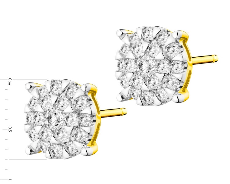 14 K Rhodium-Plated Yellow Gold Earrings with Diamonds 0,70 ct - fineness 14 K