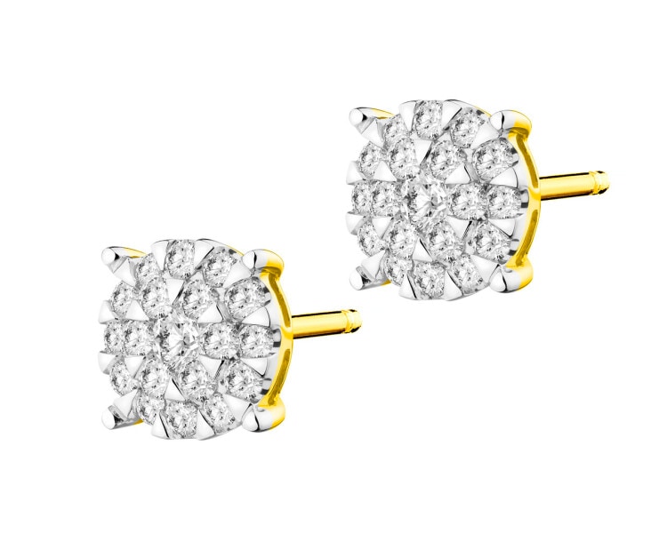 14 K Rhodium-Plated Yellow Gold Earrings with Diamonds 0,51 ct - fineness 14 K