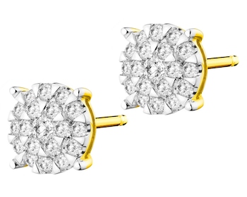 14 K Rhodium-Plated Yellow Gold Earrings with Diamonds 0,27 ct - fineness 14 K