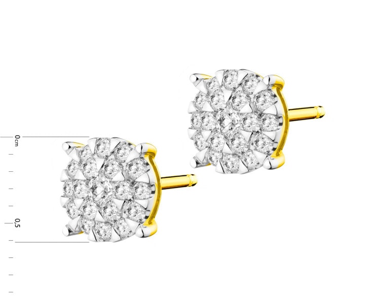14 K Rhodium-Plated Yellow Gold Earrings with Diamonds 0,27 ct - fineness 14 K