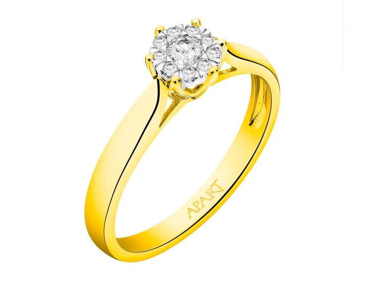 14 K Rhodium-Plated Yellow Gold Ring 0,23 ct - fineness 14 K