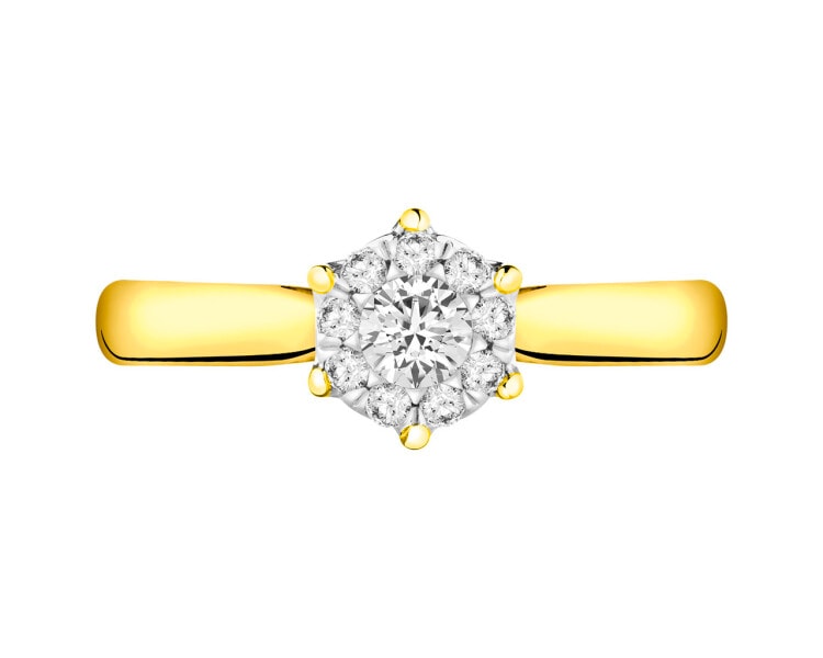 14 K Rhodium-Plated Yellow Gold Ring 0,23 ct - fineness 14 K