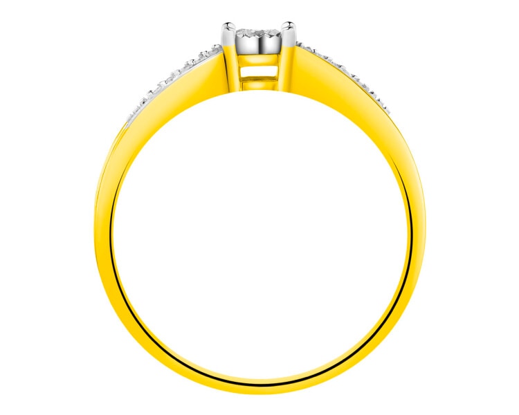 Pierścionek z żółtego i białego złota z diamentami 0,12 ct - próba 585