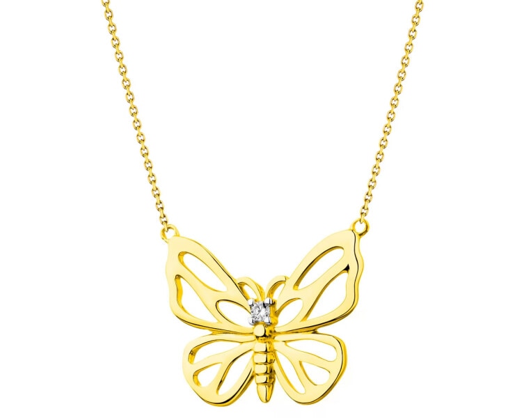 Zlatý náhrdelník s briliantem - motýl 0,01 ct - ryzost 585