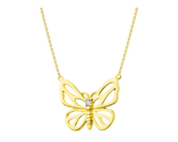 Gold necklace with diamonds - butterfly 0,01 ct - fineness 14 K