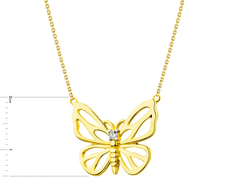 Gold necklace with diamonds - butterfly 0,01 ct - fineness 14 K