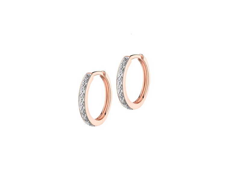 9 K Rhodium Plated Rose Gold Hoop Earring with Diamonds 0,04 ct - fineness 9 K