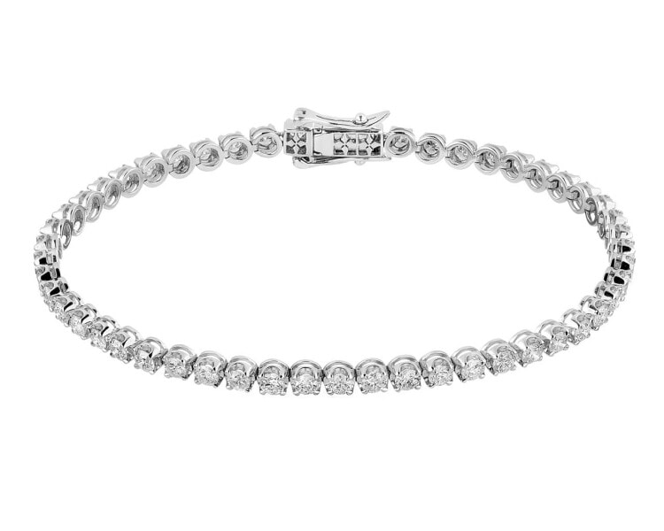 18 K Rhodium-Plated White Gold Tennis Bracelet with Diamonds 3,70 ct - fineness 18 K