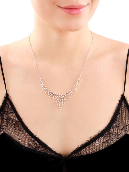 Rhodium Plated Silver Collar Necklace with Cubic Zirconia