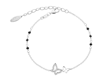 Rhodium Plated Silver Bracelet with Glass