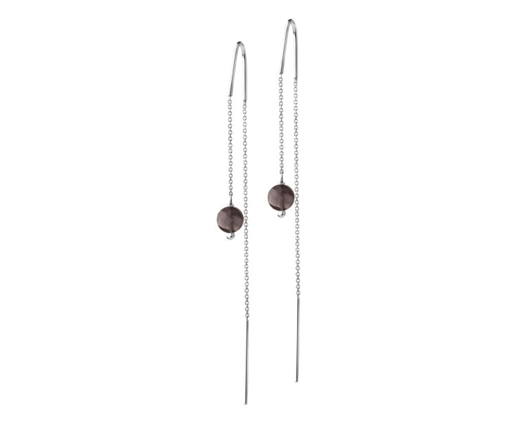 Rhodium Plated Silver Dangling Earring with Quartz