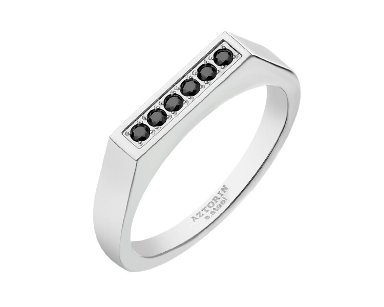 Stainless Steel Signet Ring with Cubic Zirconia