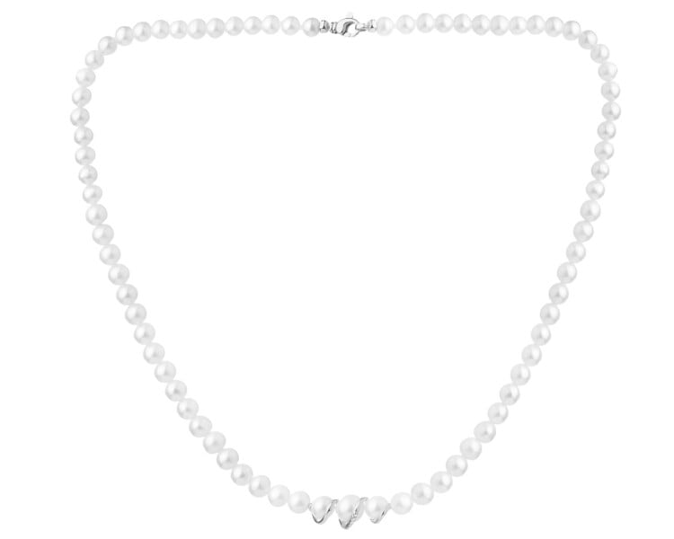 14 K Rhodium-Plated White Gold Necklace with Pearl