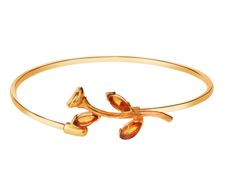 Gold-Plated Silver Rigid Bracelet with Amber