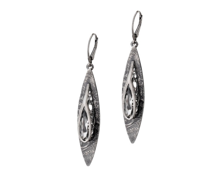 Oxidized Silver Dangling Earring with Glass
