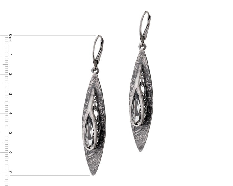 Oxidized Silver Dangling Earring with Glass