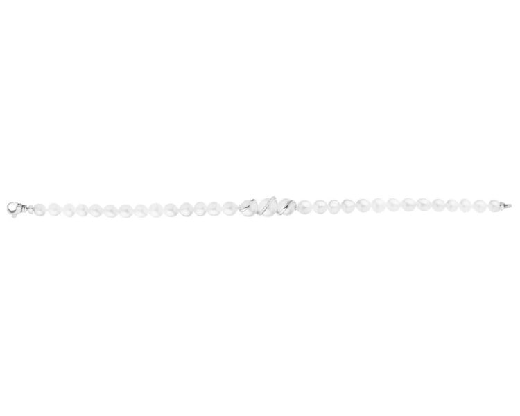 14 K Rhodium-Plated White Gold Bracelet with Pearl