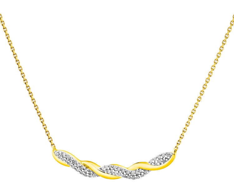 9 K Rhodium-Plated Yellow Gold Necklace with Diamonds 0,07 ct - fineness 9 K