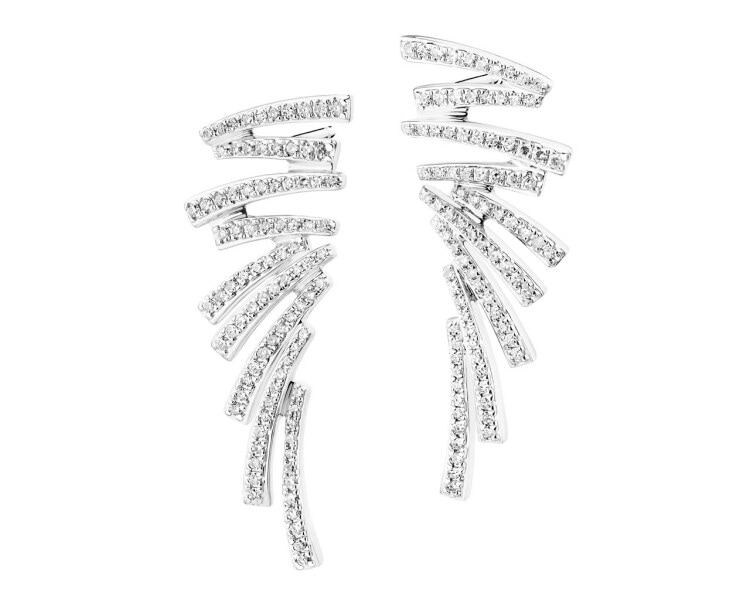 14 K Rhodium-Plated White Gold Dangling Earring with Diamonds 0,43 ct - fineness 14 K
