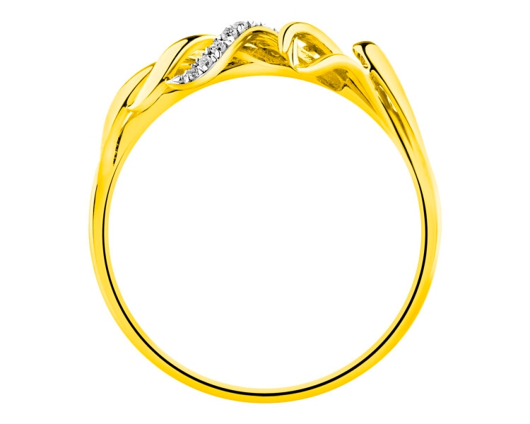 Pierścionek z żółtego złota z diamentami - liść 0,02 ct - próba 375