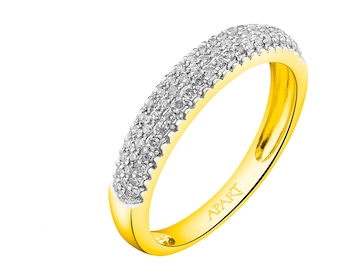 14 K Rhodium-Plated Yellow Gold Ring with Diamonds 0,19 ct - fineness 14 K