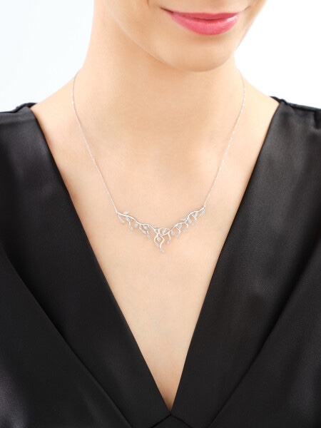 Naszyjnik z białego złota z diamentami - 0,09 ct - próba 585