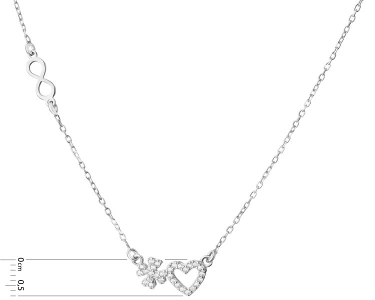 Naszyjnik srebrny z cyrkoniami - serce, koniczyna, nieskończoność