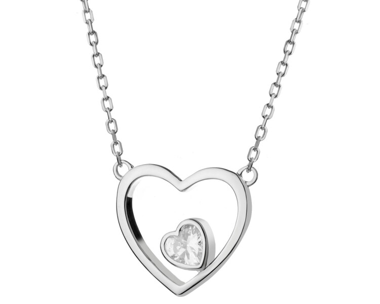 Stříbrný náhrdelník se zirkony - srdce