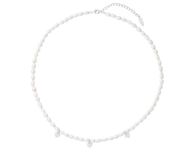 Stříbrný náhrdelník s perlami - srdce