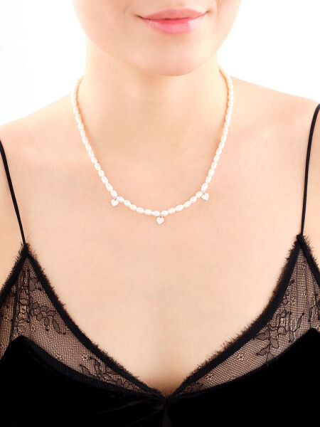 Stříbrný náhrdelník s perlami - srdce