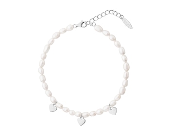 Rhodium Plated Silver Bracelet with Pearl