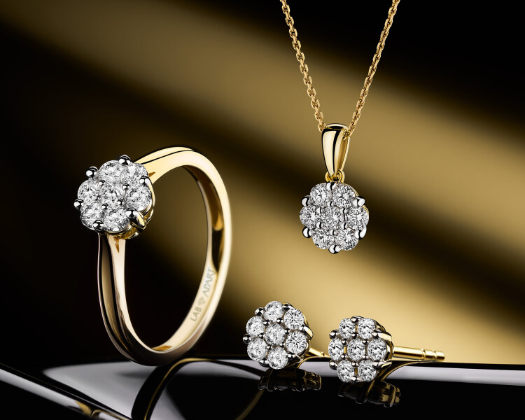 14 K Rhodium-Plated Yellow Gold Pendant with Laboratory Diamonds - 0,33 ct - fineness 14 K