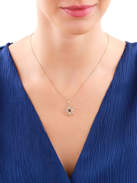 375 Yellow Gold/Black Rhodium Pendant with Cubic Zirconia