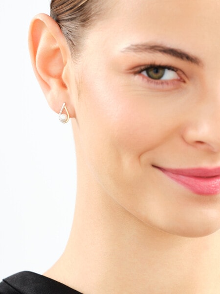 Kolczyki z żółtego i białego złota z diamentami i perłami - próba 375