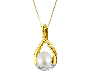 Zlatý přívěsek s diamanty a perlou - ryzost 585