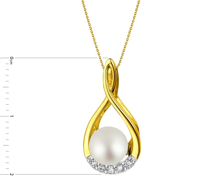 Zlatý přívěsek s diamanty a perlou - ryzost 585