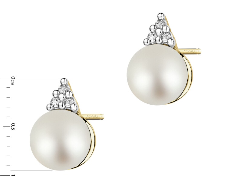 Zlaté náušnice s diamanty a perlami - ryzost 585
