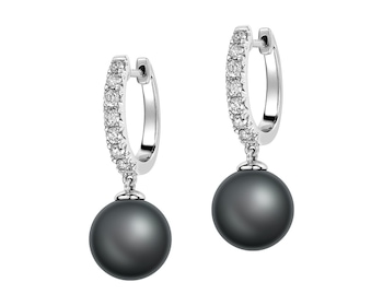 18 K Rhodium-Plated White Gold Dangling Earring with Diamonds - fineness 18 K