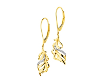9 K Rhodium-Plated Yellow Gold Dangling Earring with Diamonds 0,03 ct - fineness 9 K