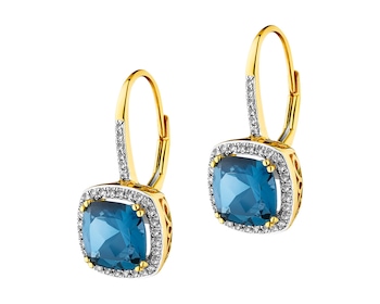 Zlaté náušnice s diamanty a topazy London Blue - ryzost 585
